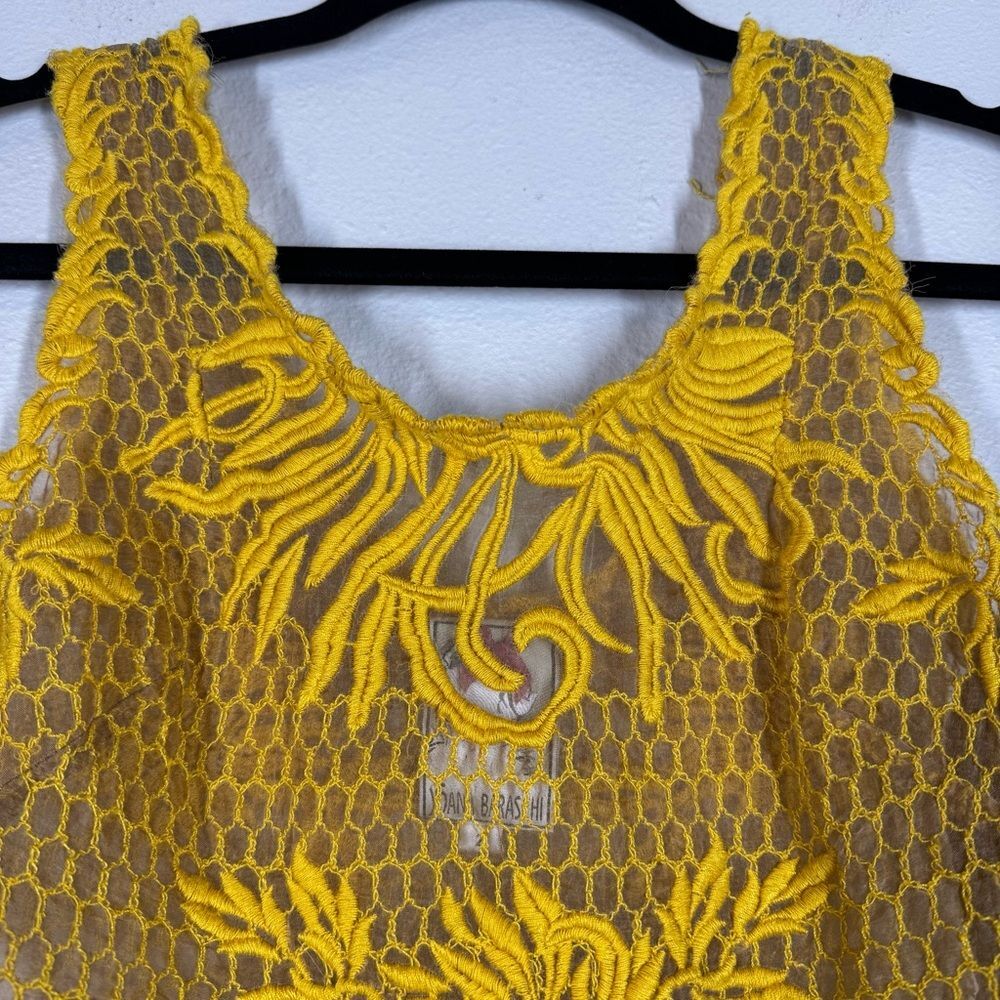 Yoana Baraschi Embroidered Sheer Lace Cropped Top Gold Yellow Women’s 2 - Picture 2 of 6
